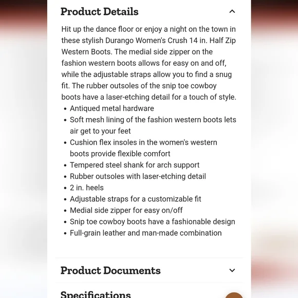 Durango Women's Crush 14 In. Half Zip Western Boots, Brown Vintage, DRD0203 - Picture 6 of 6